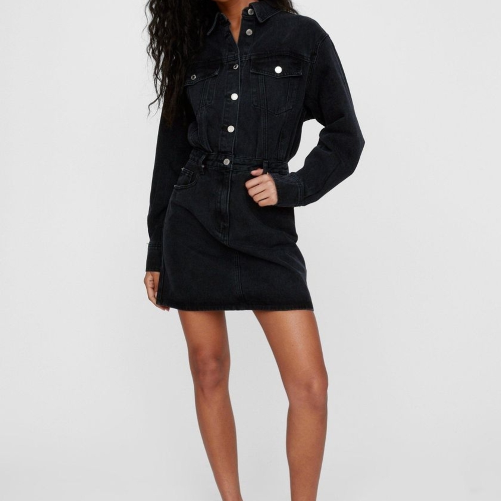 NASTY GAL Long Sleeve Cotton Denim Shirtdress